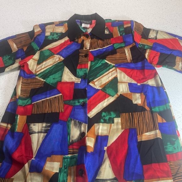 FUNKY GEOMETRIC PRINT SHORT-SLEEVE RAYON BUTTON-UP SHIRT - Picture 3 of 11